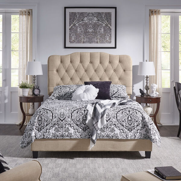 Molly Beige Adjustable Diamond Tufted Camel Back Queen Bed, image 6